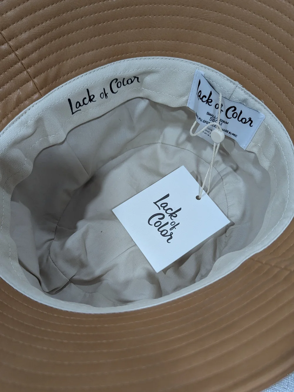 Lack of Color Tan Faux Leather Wave Bucket Hat